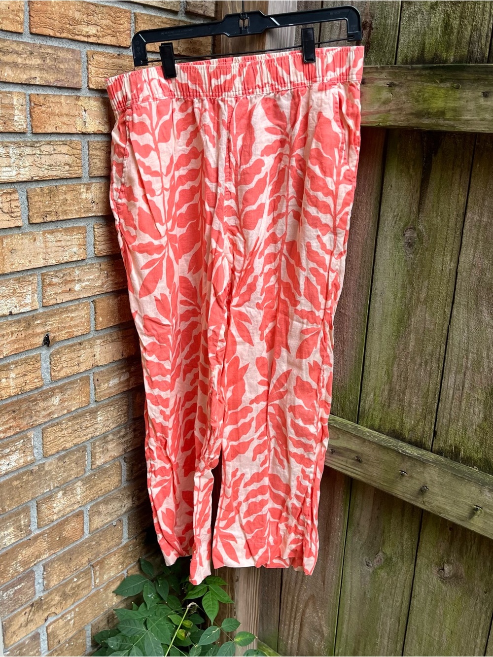 Rachel Zoe Coral and Cream 100% Linen Wide-Leg Printed Pants